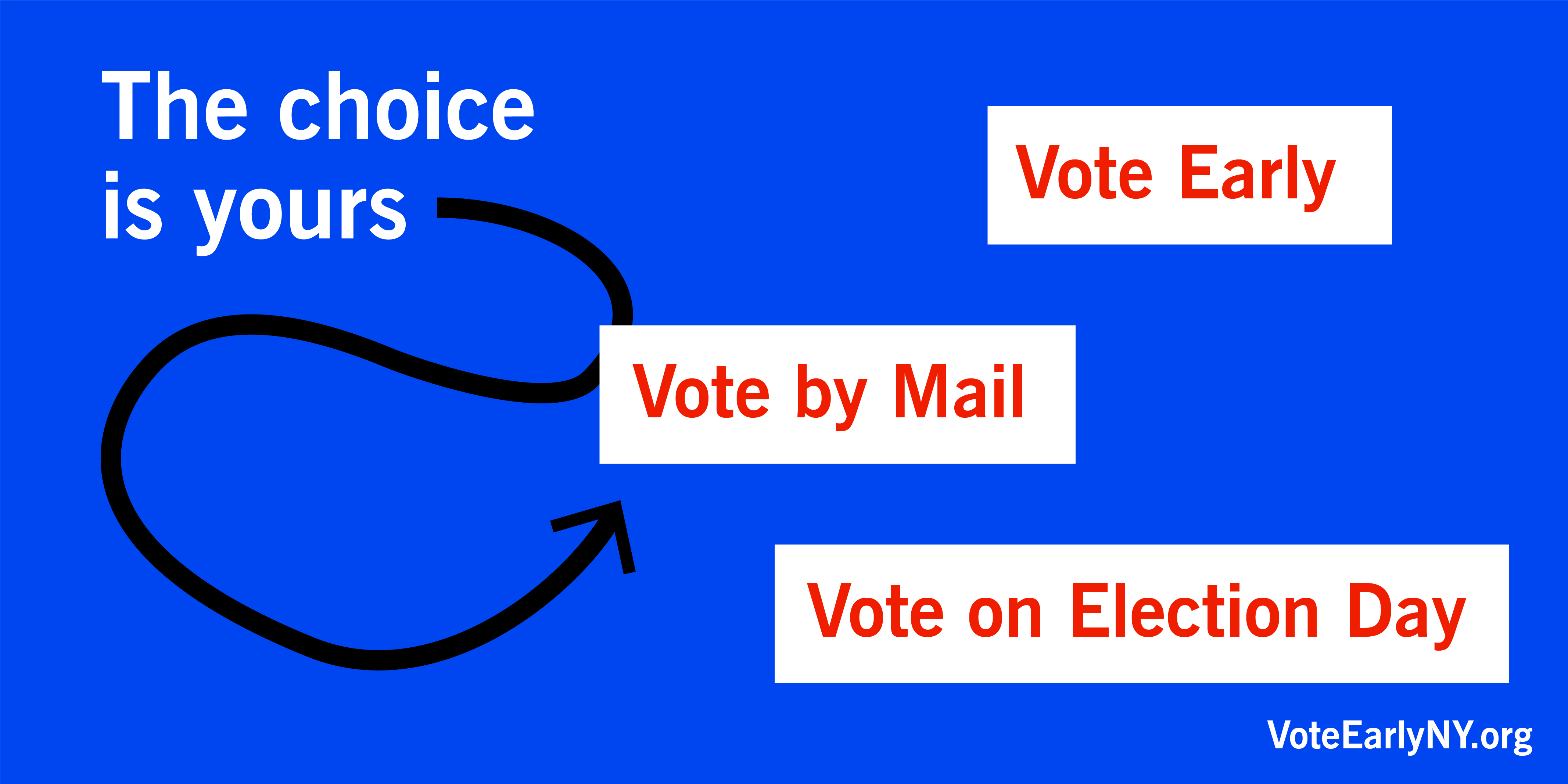A blue background with three arrows pointing to the words " vote by mail ", " vote on election day ".